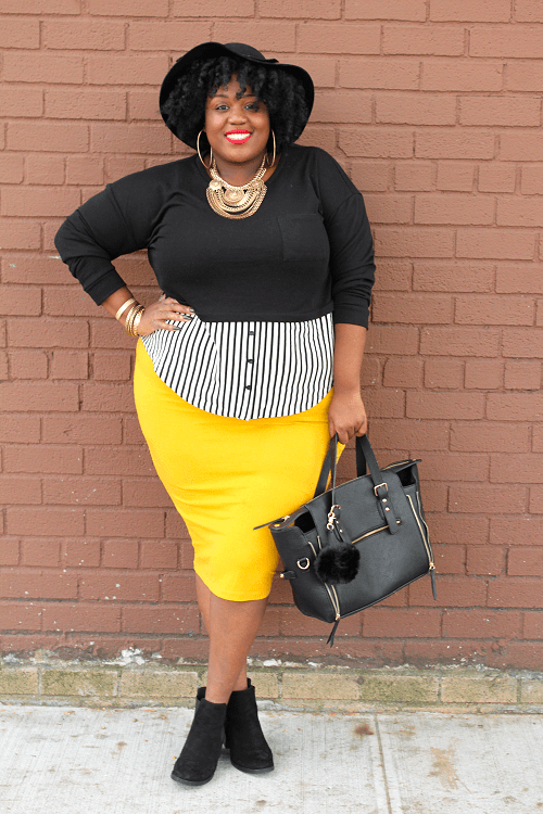Black-Crop-Top-Striped-Button-Down-Pencil-Skirt-Layers-Fashion-OnGiselleAve