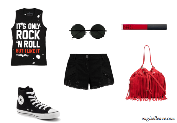 Denim-Cut-Off-Shorts-Music-Tee-Fringe-Bucket-Bag-Coachella-Fashion-OnGiselleAve
