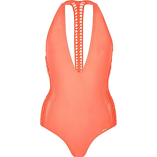 River-Island-Coral-Crochet-Halter-Neck-Swimsuit-Fashion-OnGiselleAve